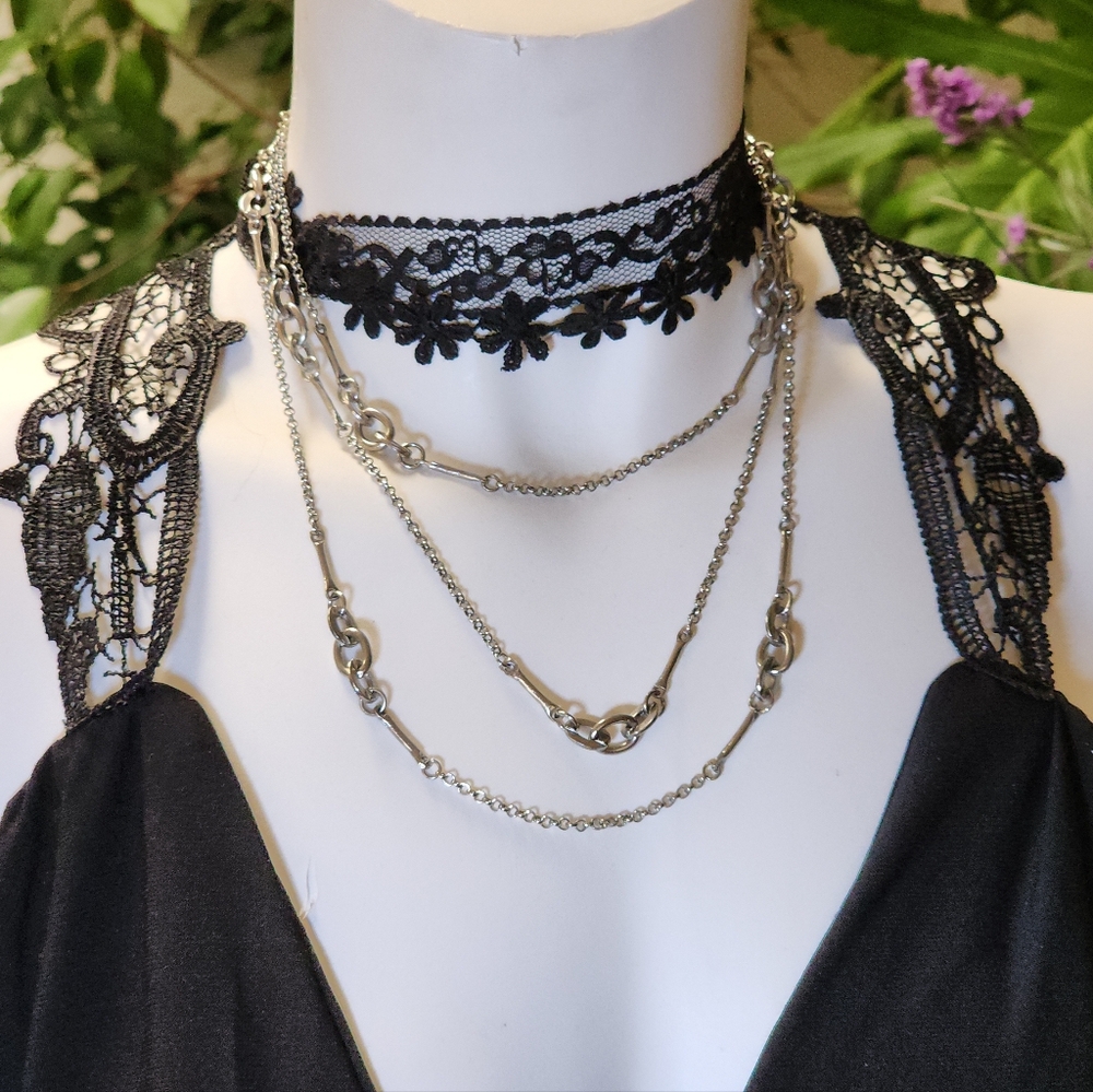 Vintage Boho Silver Toned Chain Long Necklace 57"